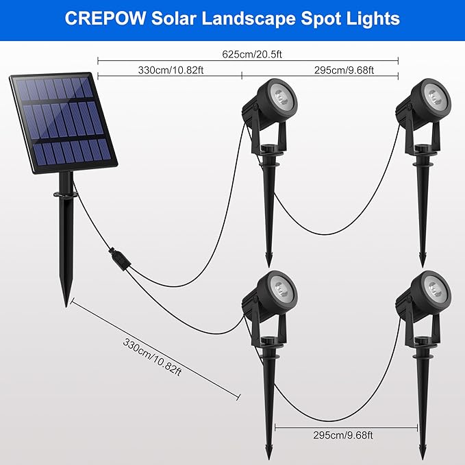 Solar Spot Lights Outdoor, 4-in-1 Solar Landscape Spotlight Waterproof 9.8ft Cable, 5W 3000mAh, Auto ON/Off Adjustable Solar Wall Lights for Yard, Ground, Garden, Pool, Lawn (Cold White)-VerdiqueGarden