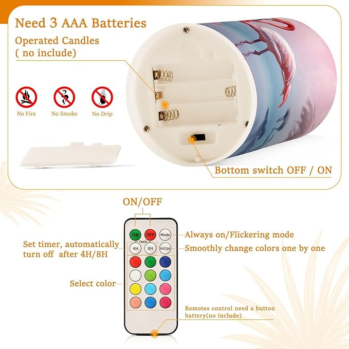 Flamingo Flameless Candles with Remote Control and Timer, Adjustable Brightness Long Lasting Battery Operated LED Pillar Candles for Indoor Outdoor Party Home Decor, 2 Pack-VerdiqueGarden