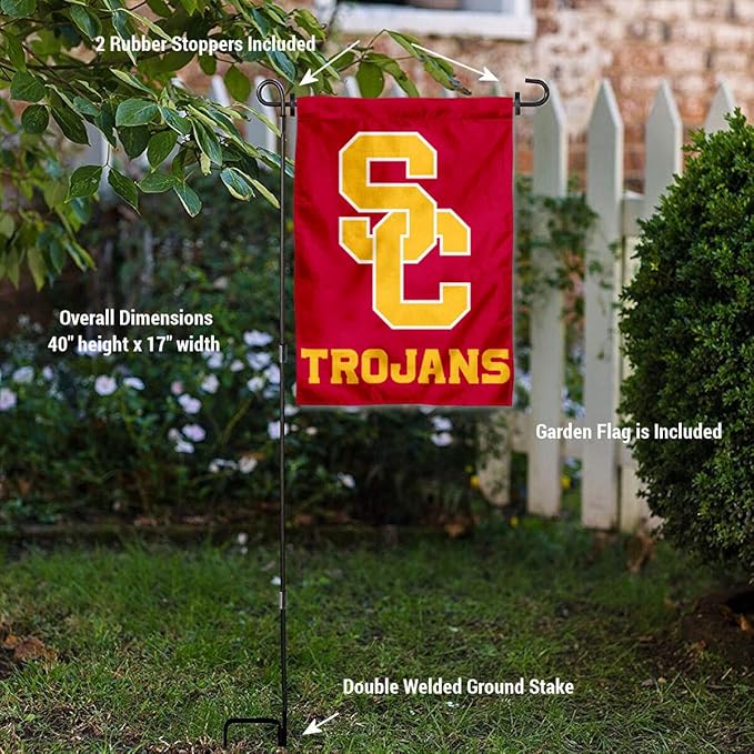 College Flags & Banners Co. USC Trojans SC Logo Garden Flag with Stand Holder-VerdiqueGarden