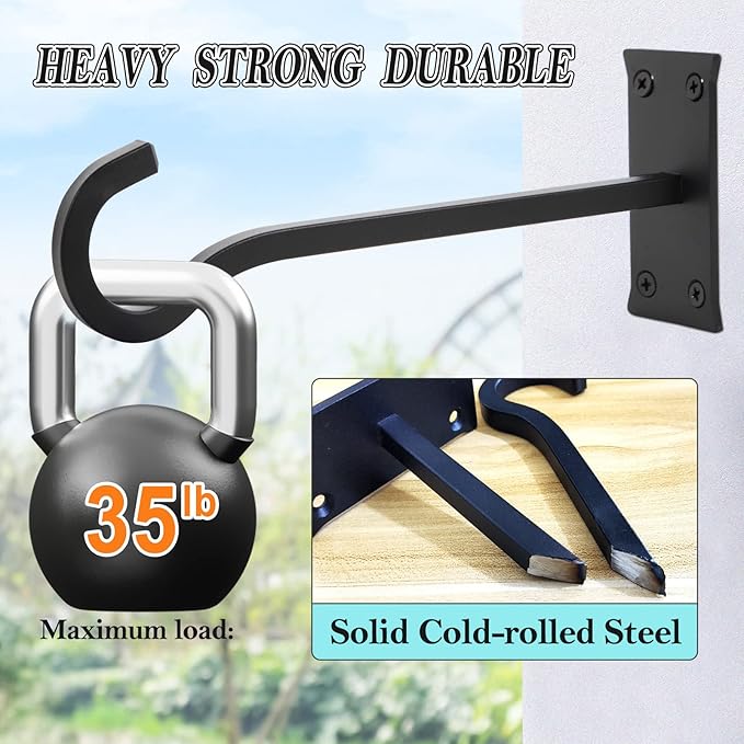 10inch Heavy Duty Plant Hangers Outdoor or Indoor Bird Feeder Hanger Shepherd Hooks 2pcs Black Metal Wall Hook for Hanging Plant Bracket, Lantern, Flower Basket, Wind Chimes-VerdiqueGarden