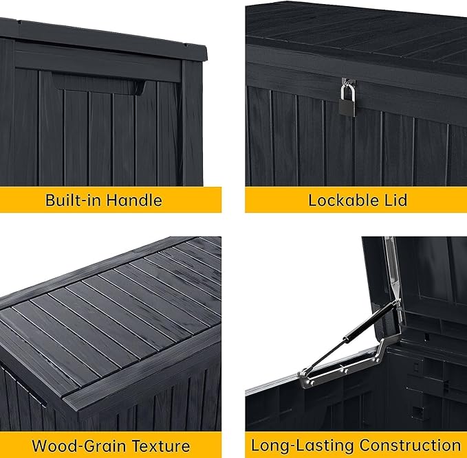 182 Gallon Deck Box Waterproof, UV Resistant Resin Outdoor Storage Box with Hydraulic Rod, Lockable Design and Enhanced Durability for Patio, Garden, and Poolside Use-VerdiqueGarden