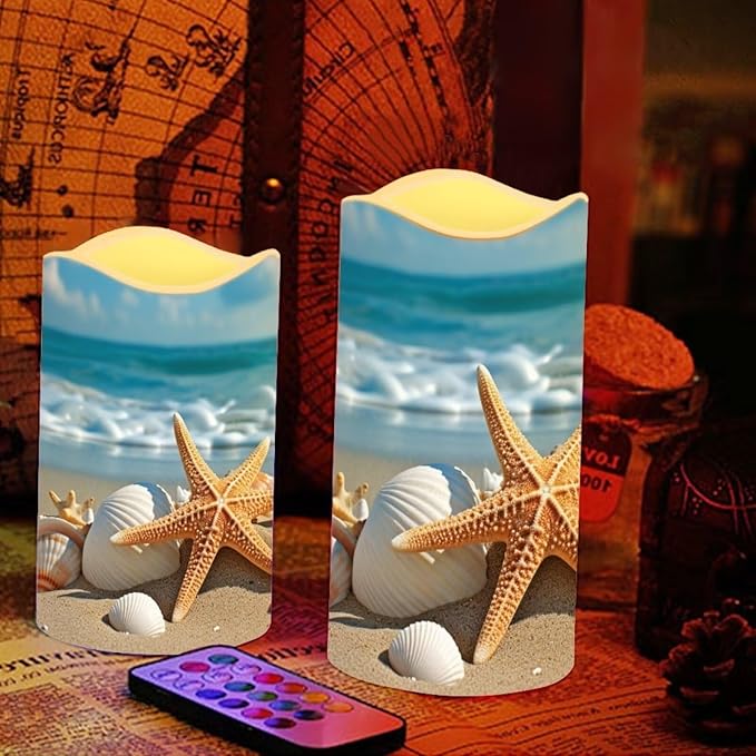 Ystardream Beach Starfish Flameless Candles with Remote Battery Operated Candles Realistic LED Candles with Remote and Timer Set of 4 for Valentines Home Wedding Birthday Decoration-VerdiqueGarden