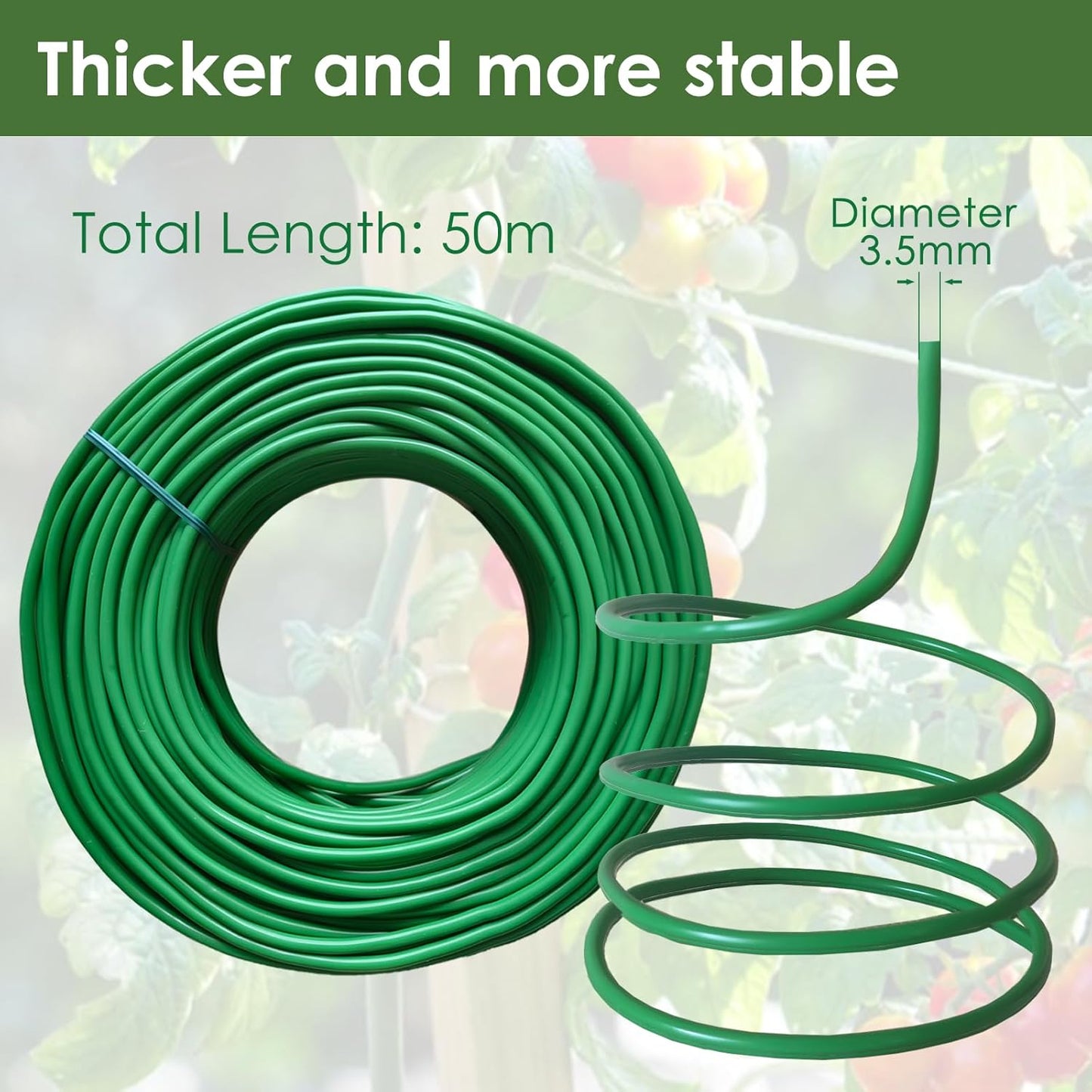 Soft Plant Tie Garden Plant Twist Tie TPR Plant Supply, for Supporting and Fixing Garden Planting Branches Vines, Stems, for Garden, Office, Home Organizing (164ft /3.5mm Diameter, Green)-VerdiqueGarden