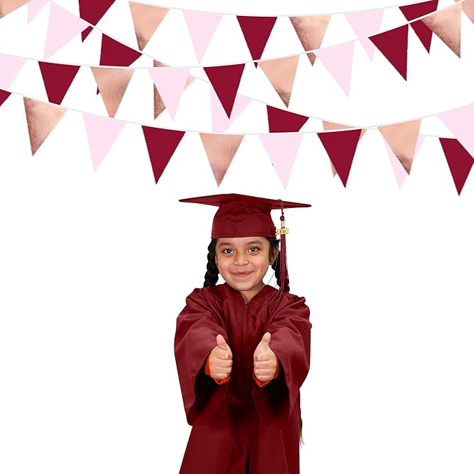 Burgundy Party Decorations Rose Gold Maroon Pink Fabric Triangle Pennant Banner Pink Garnet Flag Bunting Garland for Graduation Wedding Birthday Bridal Shower Bachelorette Anniversary Party Supplies-VerdiqueGarden