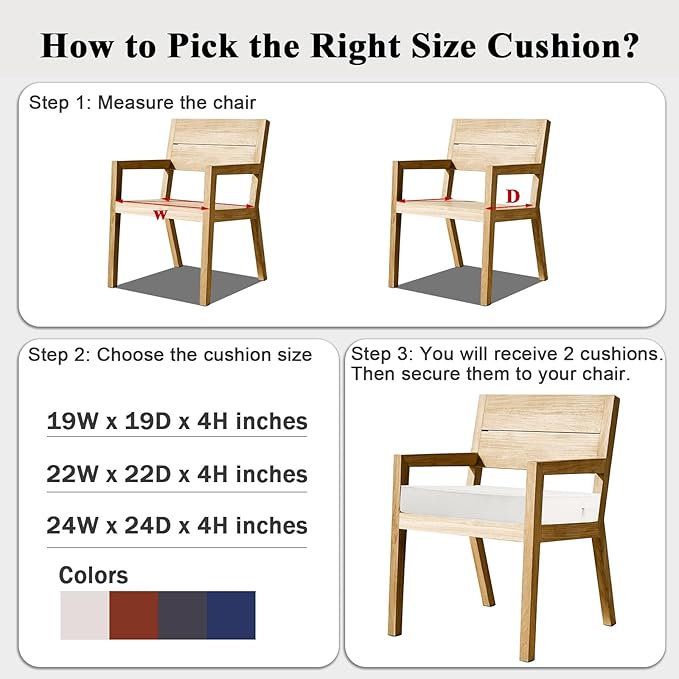 Outdoor Chair Cushions Set of 2 for Patio Furniture 22x22x4 Inch Waterproof Patio Chair Cushion 3 Year Color Fastness Square Elastic Foam Garden Sofa Couch Pads with Ties and Handle,Beige-VerdiqueGarden