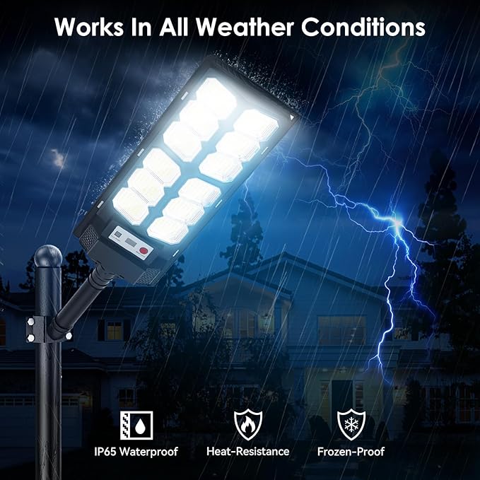 2 Pack Solar Street Lights Outdoor Waterproof 6500K 13000LM LED Solar Flood Lights Dusk to Dawn Parking Lot Light with Motion Sensor and Remote Control for Commercial Area Lighting Yard-VerdiqueGarden