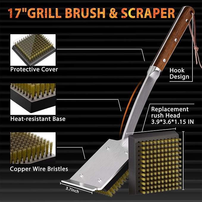 ENLOY Copper Wire Grill Brush Replacement Head, Grill Cleaning Bristle Brush with 4 Screws, BBQ Cleaning Replacement Brush Head for Gas, Porcelain, Ceramic, Cast Iron, Stainless Steel Grills and More-VerdiqueGarden