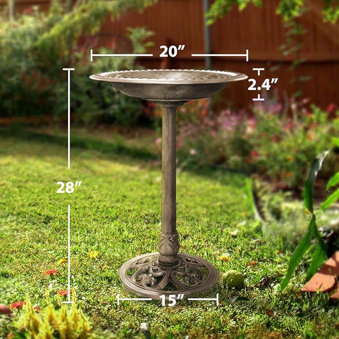 VIVOHOME 28 Inch Height Polyresin Lightweight Antique Outdoor Garden Bird Bath Copper-VerdiqueGarden