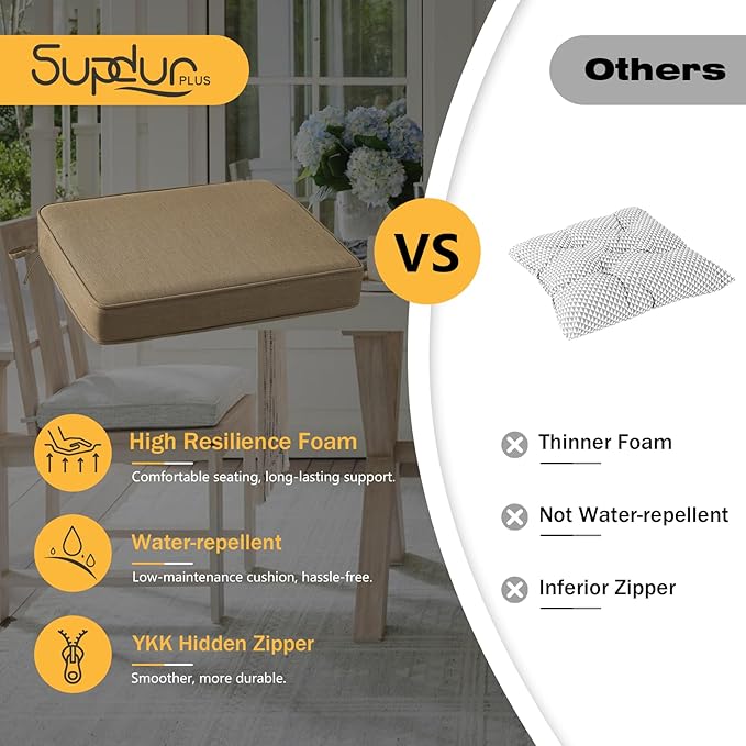 Outdoor Sunbrella Square Corner Seat Cushion, 18.5"x16"x3", Set of 4, Non Slip Seat Cushion Pads with Removable Cover for Patio Furniture, Garden Yard Lawn, Specrtum Caribou-VerdiqueGarden