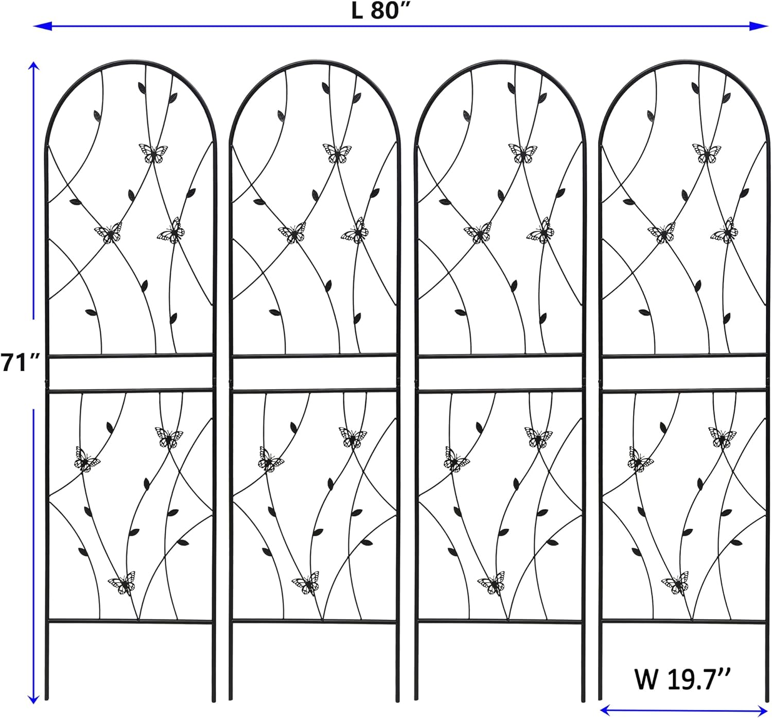 4 Pack Metal Garden Trellis 71" Tall Outdoor Climbing Plant Support for Roses, Flowers, Rustproof Durable Black Galvanized Tube, Lawn Garden Fence Decor Screen (4pcs, 71" H)-VerdiqueGarden