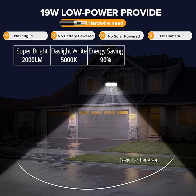 UME 2 Pack 19W LED Flood Light Motion Sensor Outdoor, 2 Adjustable Head, 2000LM, 5000K, IP65 Waterproof, Dusk to Dawn Security Light with Photocell for Exterior,Outside,Garage,House(White)-VerdiqueGarden