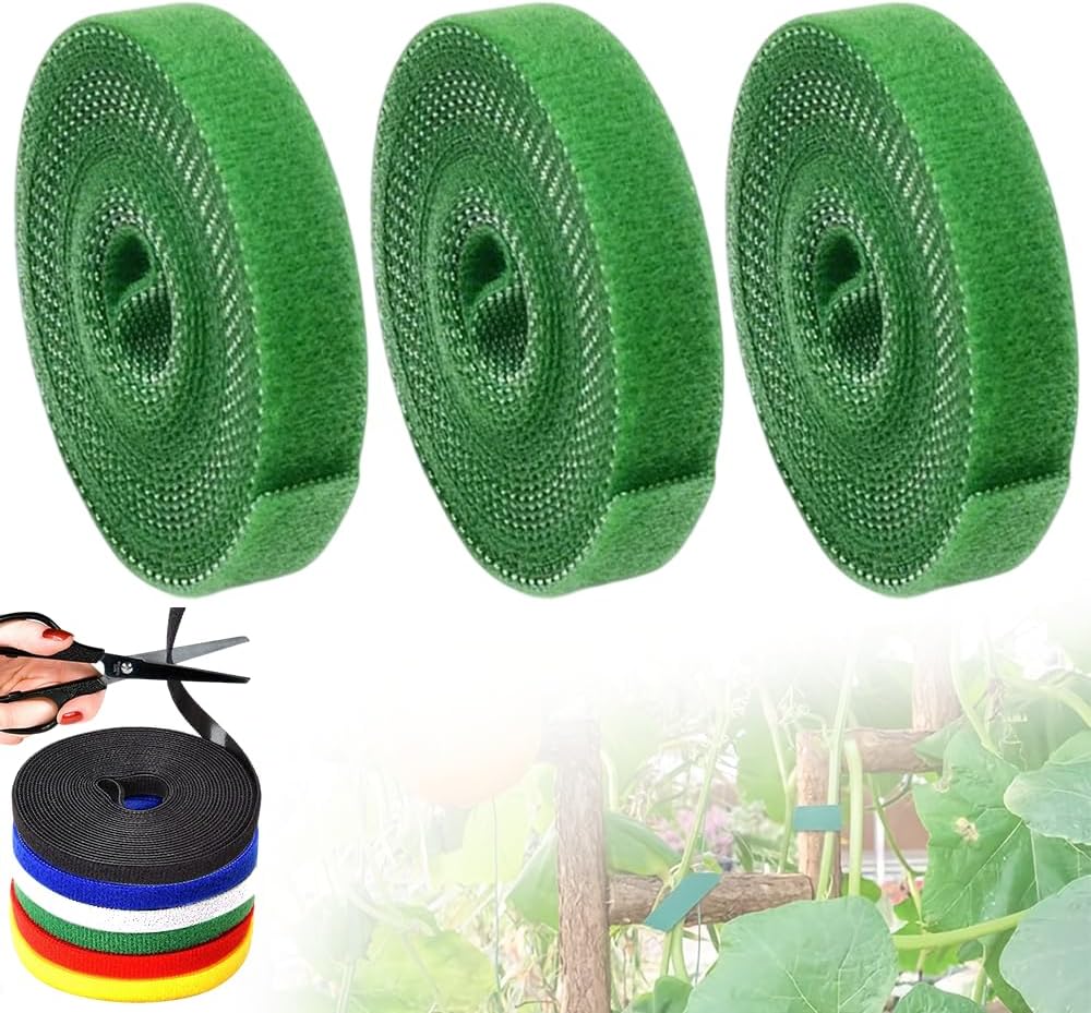 Reusable Plant Ties Tape for Climbing Plants, Garden Ties Tomato Plant Supports, Adjustable Garden Twine & Twist Ties Plant Ties for Outdoor Indoor Plants Stakes Gardening Supplies (Green, 3 Rolls)-VerdiqueGarden