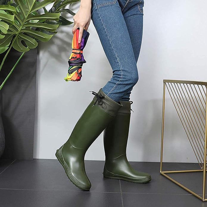 Asgard Packable Tall Rain Boots for Women Waterproof Rubber Garden Boots Ultra Lightweight Flat Mud Boots- NOT FOR WIDE CALF-VerdiqueGarden