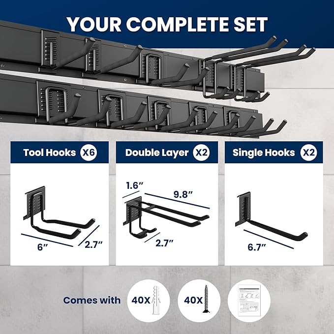 64'' All-Metal Garage Tool Organizer Wall Mount – Heavy-Duty Tool Rack Holds 680 lbs, Adjustable Hooks for Garage, Yard, and Garden Equipment-VerdiqueGarden