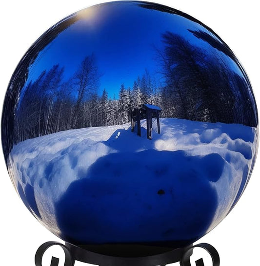 12 Inch Stainless Steel Gazing Globe,v2croft Hollow Ball Mirrored Surface Polished Shiny Sphere,Garden Stainless Steel Gazing Ball for Outdoor Lawn Pond Yard Ornament(Blue)-VerdiqueGarden