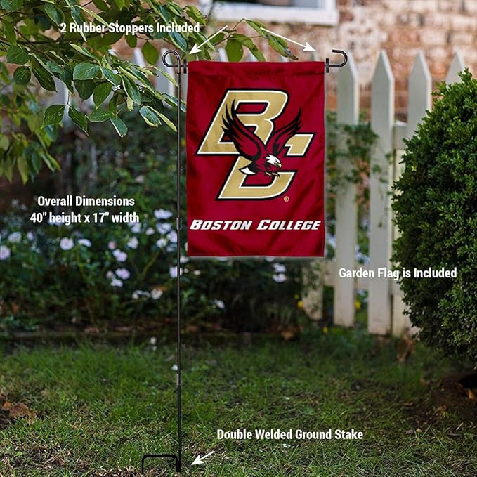 College Flags & Banners Co. Boston College Eagles Garden Flag with Stand Holder-VerdiqueGarden