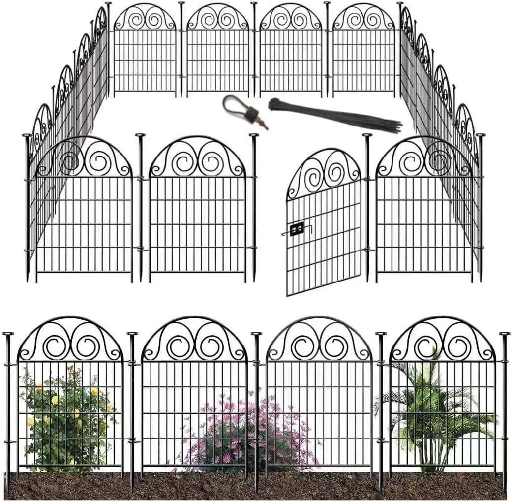 Tall Garden Animal Barrier Fencing with Gate, 40 Inch(H) 20 Panels Total Length 43.7 Ft Outdoor Dog Fence, Picket Fences, Reusable Decorative Fence for Garden │Patented-VerdiqueGarden