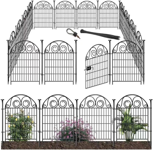 Tall Garden Animal Barrier Fencing with Gate, 40 Inch(H) 20 Panels Total Length 43.7 Ft Outdoor Dog Fence, Picket Fences, Reusable Decorative Fence for Garden │Patented-VerdiqueGarden