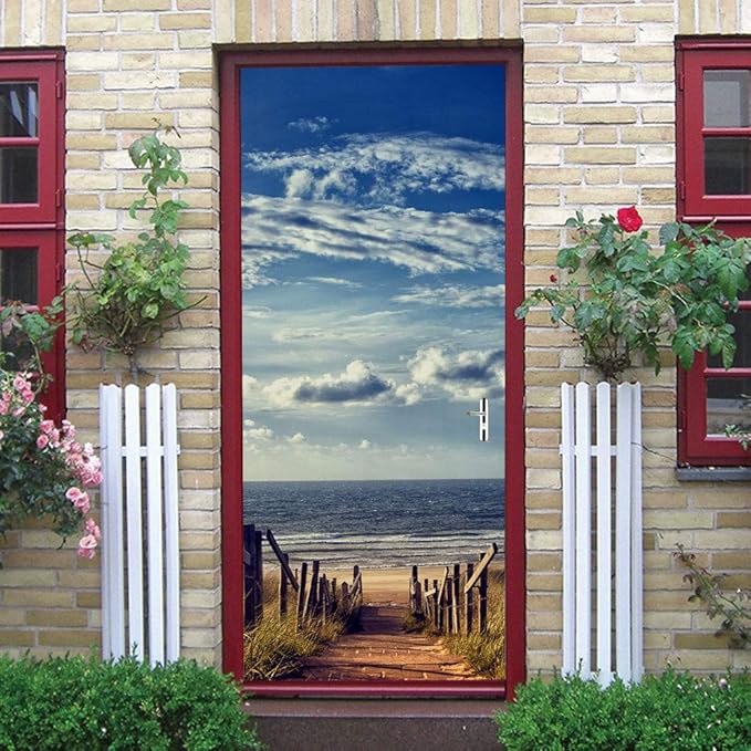 3D Door Wallpaper Self-Adhesive Door Poster - Road to The Beach - Door Film Photo Wallpaper Premium PVC Waterproof Door Sticker Wall Sticker for Bedroom Living Room Door Decoration Stickers 80 x 200-VerdiqueGarden