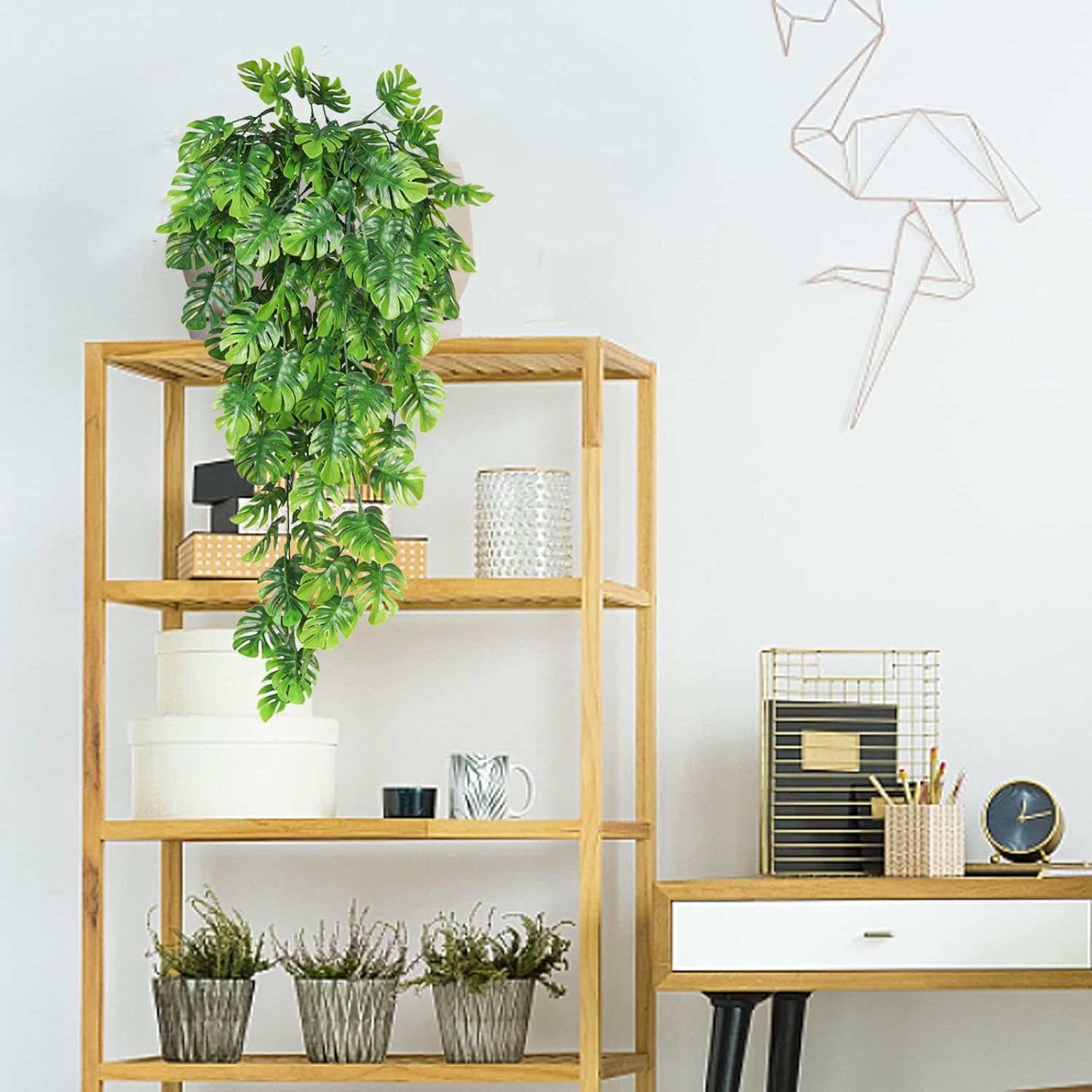 RECUTMS Artificial Hanging Plants 4Pcs, Fake Monstera Leaves Ivy Vine Faux Greenery UV Resistant Tropical Palm Leaf Swag Plant for Garden Home Jungle Hawaiian Luau Party Outdoor Indoor Spring Décor-VerdiqueGarden