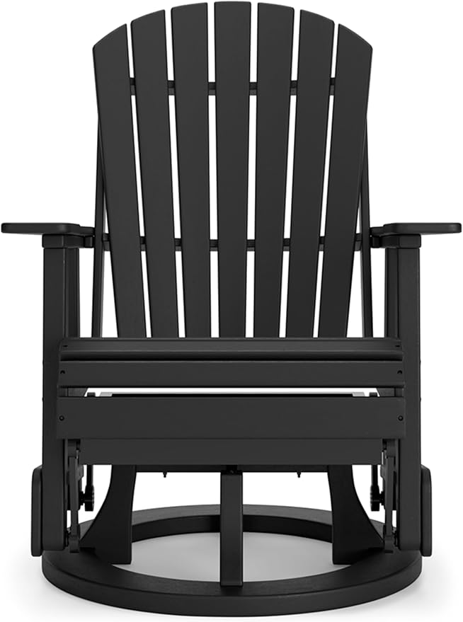 Signature Design by Ashley Hyland Wave Modern Weather Resistant HDPE Outdoor Swivel Glider Chair, Black-VerdiqueGarden