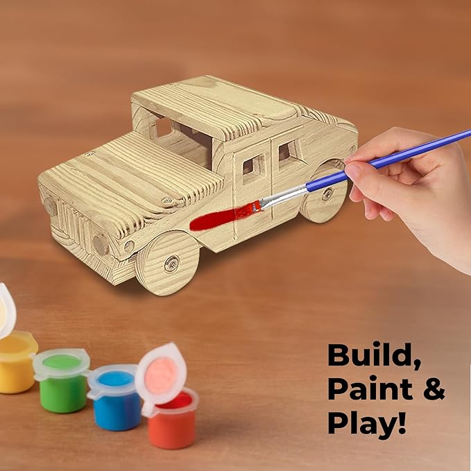 Kraftic Woodworking Building Kit for Kids and Adults, 3 Educational DIY Carpentry Construction Wood Model Kit STEM Toy Projects for Boys and Girls - Wooden Military Vehicle, Excavator and Bird-Feeder-VerdiqueGarden