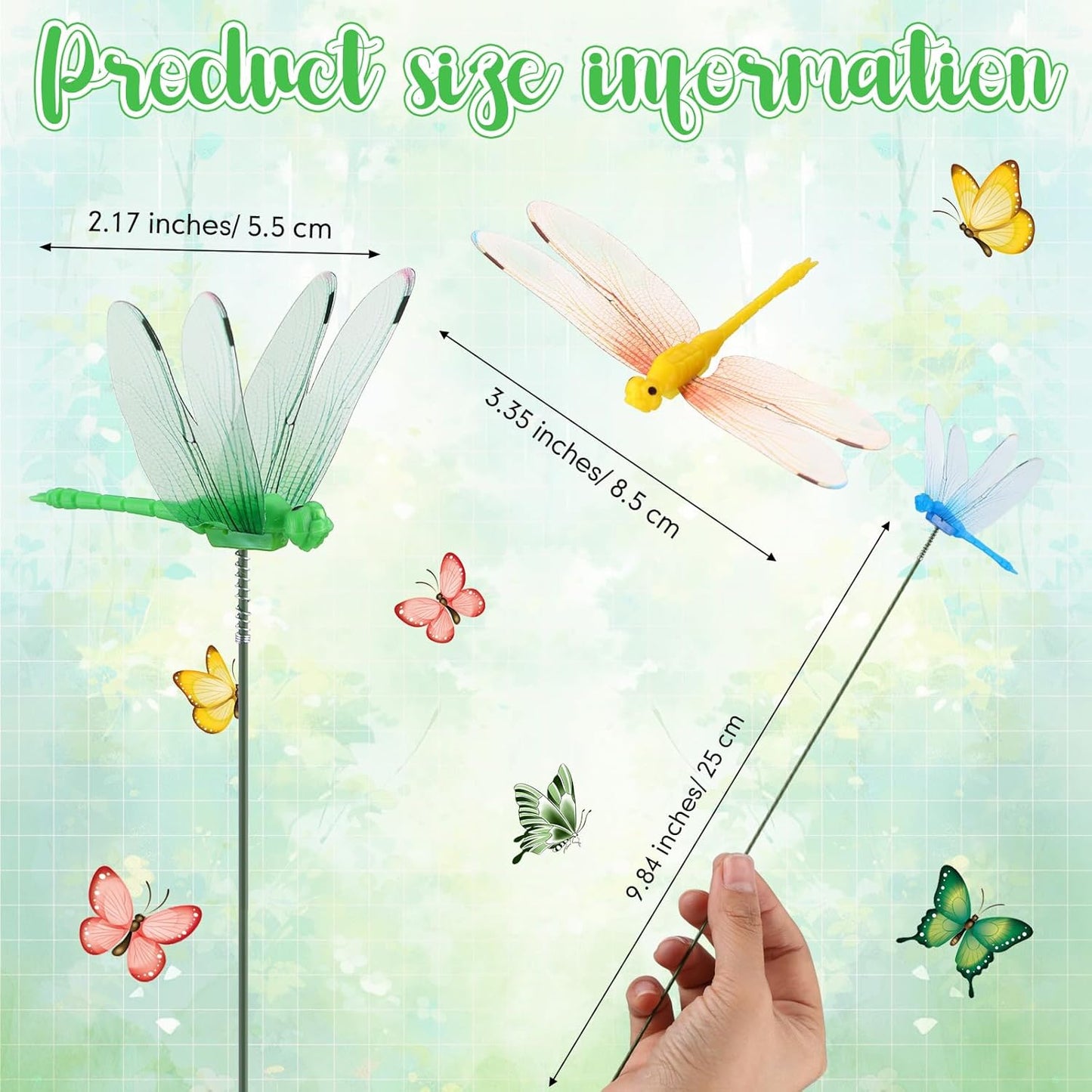 Leinuosen 100 Pcs 3.35" 3D Dragonfly Garden Stakes, Long Dragonfly Stakes Garden Decor Indoor Outdoor Yard Ornaments Flower Pot Patio Decoration(Red, Yellow, Blue, Green, Black)-VerdiqueGarden