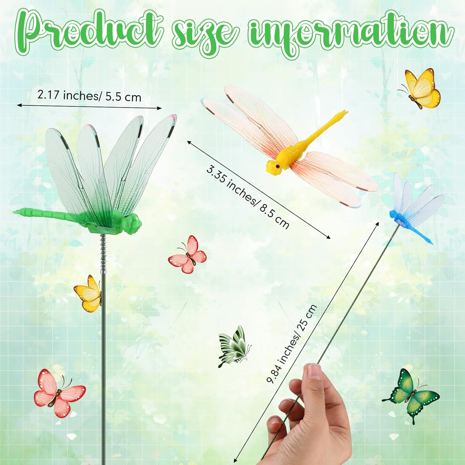 Leinuosen 100 Pcs 3.35" 3D Dragonfly Garden Stakes, Long Dragonfly Stakes Garden Decor Indoor Outdoor Yard Ornaments Flower Pot Patio Decoration(Red, Yellow, Blue, Green, Black)-VerdiqueGarden
