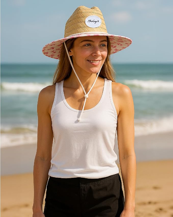 Hurley Women's Straw Hats - Real Straw Hat Medium Brim and Adjustable Chin Strap-VerdiqueGarden