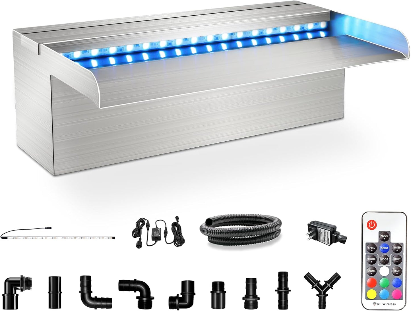 LONGRUN Waterfall Pool Fountain, Updated 5.9'' Wider Open Lip Stainless Steel Waterfall Spillway, Decorative Water Feature for Swimming Pools, Koi Ponds, Spa & Garden - 11.8''-VerdiqueGarden