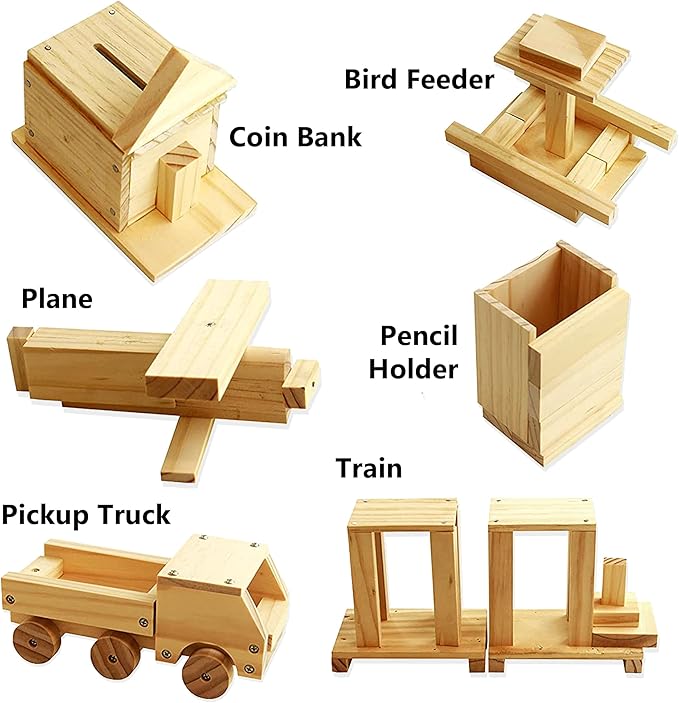 Kraftic Woodworking Building Kit for Kids and Adults, with 6 Educational Arts and Crafts DIY Carpentry Construction Wood Model Kit Toy Projects for Boys and Girls-VerdiqueGarden