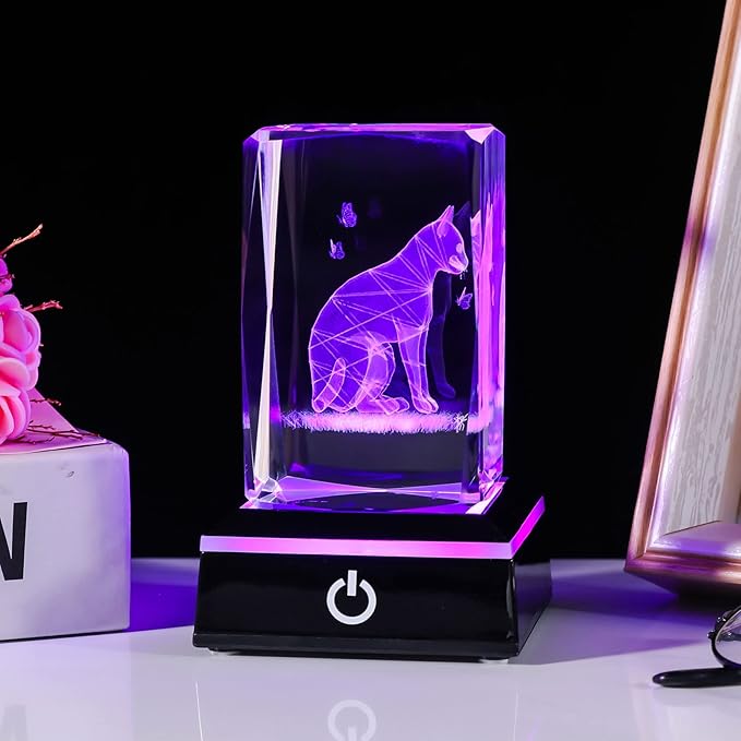 Qianwei Cat Gifts for Cat Lovers Women Girls, 3D Crystals Cat Memorial Figurines Statue Cat Themed Gifts Home Decor Anime Black pet Loss Gifts Cat Mom Gifts for Women Memorial Birthday Best Friend-VerdiqueGarden