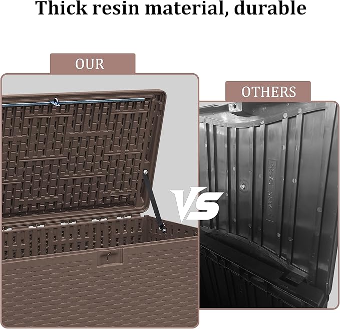 73 Gallon Pro Waterproof Outdoor Storage Pro Resin Deck Box Bin for Patio, Poolside, and Garden, Lockable & UV-Resistant, Ideal for Small Spaces, Brown-VerdiqueGarden