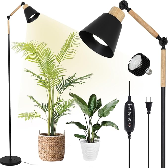 HMVPL Grow Lights for Indoor Plants Full Spectrum, Plant Lights for Indoor Growing with 20W COB Grow Light Blub, 4/8/12H Timer, Standing Tall Grow Lamp for Middle Large Plants(75'', Height Adjustable)-VerdiqueGarden