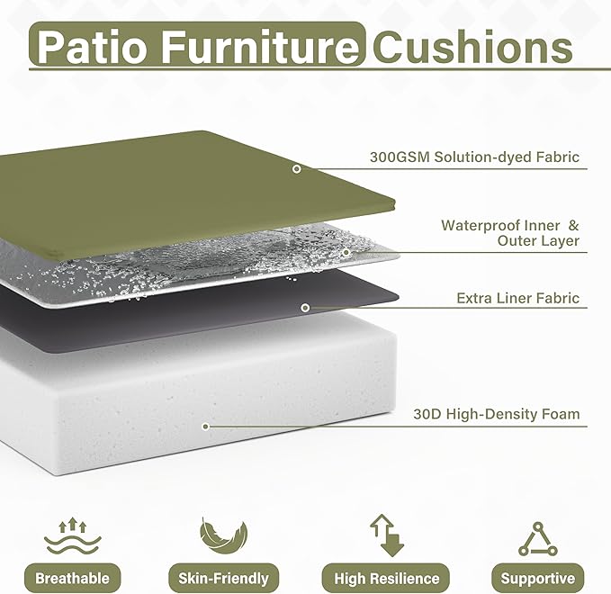 Patio Chair Cushions 19 X 19 X 4 Inch Waterproof Outdoor Seat Cushions for Patio Furniture, Outdoor Sofa Couch Pads with Ties & Handle, Set of 2, Light Green-VerdiqueGarden