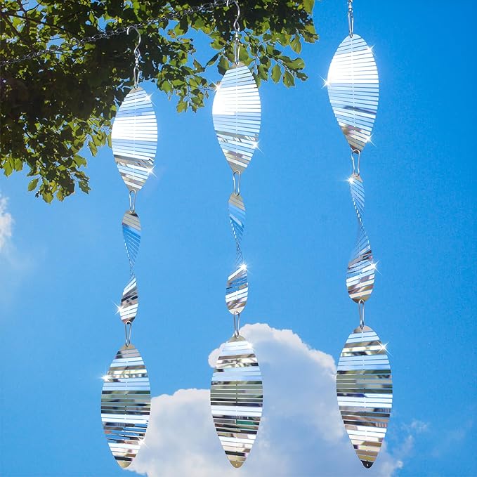 Bird Deterrents for Outside, Reflective 3D Stainless Steel Wind Spinners, Garden Decor, Bird Scare Devices to Keep Woodpeckers, Pigeons Away from Your House, Patio, Orchards-VerdiqueGarden