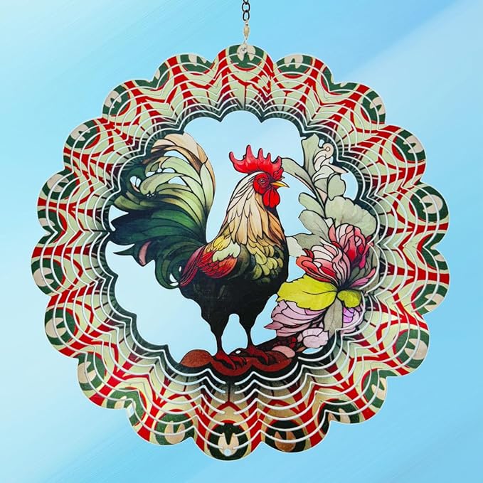 Rooster Metal Wind Spinners - Gifts for Women Mom Grandma Wife, 12 inch 3D Indoor Outdoor Garden Decoration Crafts Cock Wind Spinner, Unique Outdoor Ornament-Suitable As a Creative Gift-VerdiqueGarden