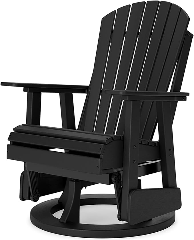 Signature Design by Ashley Hyland Wave Modern Weather Resistant HDPE Outdoor Swivel Glider Chair, Black-VerdiqueGarden