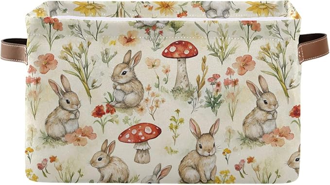 Easter Mushroom Rabbit Rectangular Storage Basket Organizer Bin Shelf Baskets For Clothes Gifts For Home Office Dorm-VerdiqueGarden