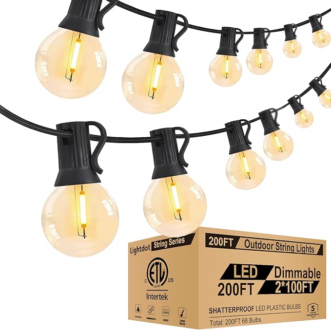 Lightdot 200FT Outdoor String Lights, LED Bistro String Lights with Shatterproof G40 Vintage Bulbs, 2200K Dimmable, Waterproof Hanging Lights for Porch, Deck, Garden, Backyard, Balcony - ETL Listed-VerdiqueGarden