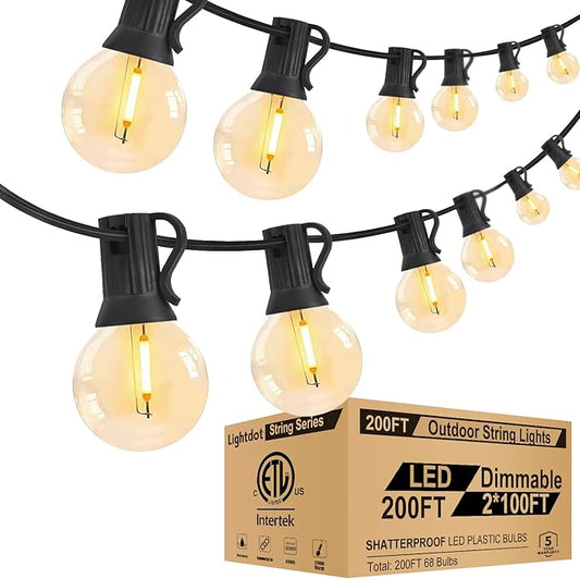 Lightdot 200FT Outdoor String Lights, LED Bistro String Lights with Shatterproof G40 Vintage Bulbs, 2200K Dimmable, Waterproof Hanging Lights for Porch, Deck, Garden, Backyard, Balcony - ETL Listed-VerdiqueGarden