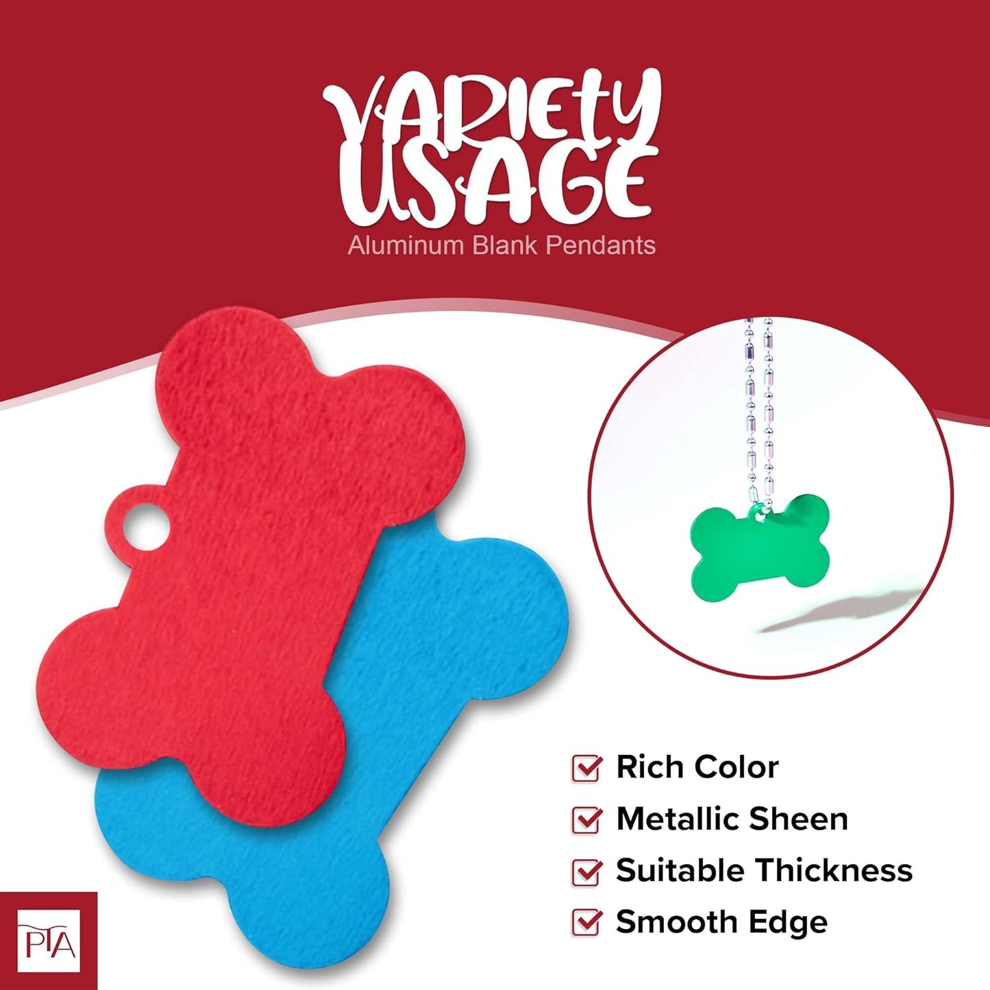 [Press TX Art] 40 Pcs Round(Circle), Bone, Rectangle, Heart Anodized Aluminum Stamping Blanks Tags 10 Mixed Colors Metal Engraving ID Name Tags with Rings (Bone in 10 Colors)-VerdiqueGarden