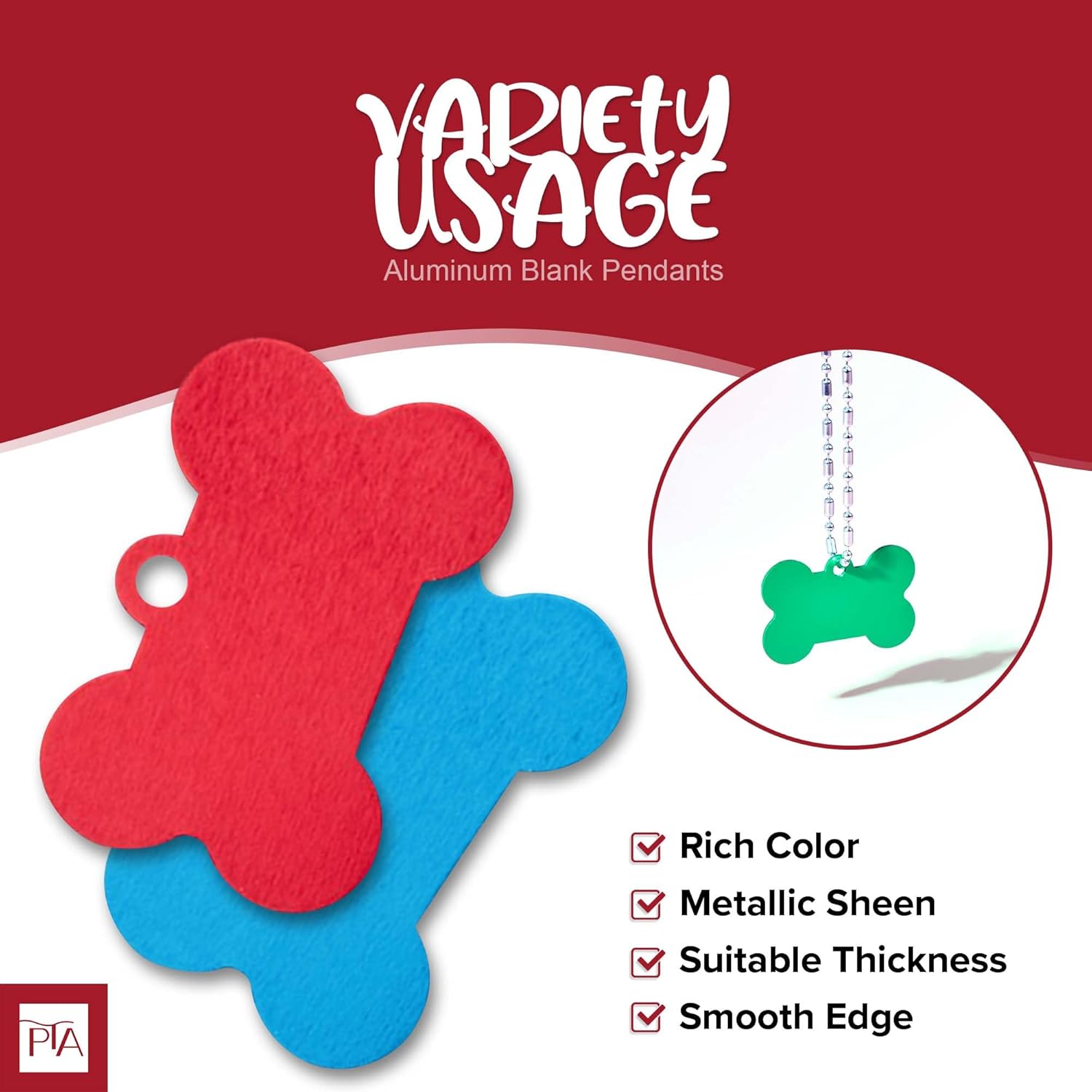 [Press TX Art] 40 Pcs Round(Circle), Bone, Rectangle, Heart Anodized Aluminum Stamping Blanks Tags 10 Mixed Colors Metal Engraving ID Name Tags with Rings (Bone in 10 Colors)-VerdiqueGarden