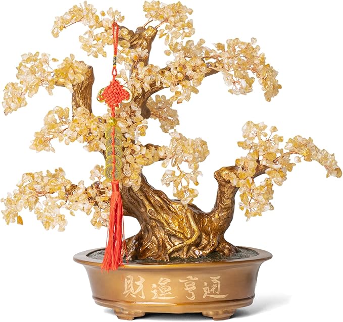 Natural Citrine Gemstone Crystal Bonsai Tree of Life（1,350 Gemstone Count） Large Feng Shui Money Chakra Tree for Luck and Wealth Desk Decoration 20 Inches-VerdiqueGarden