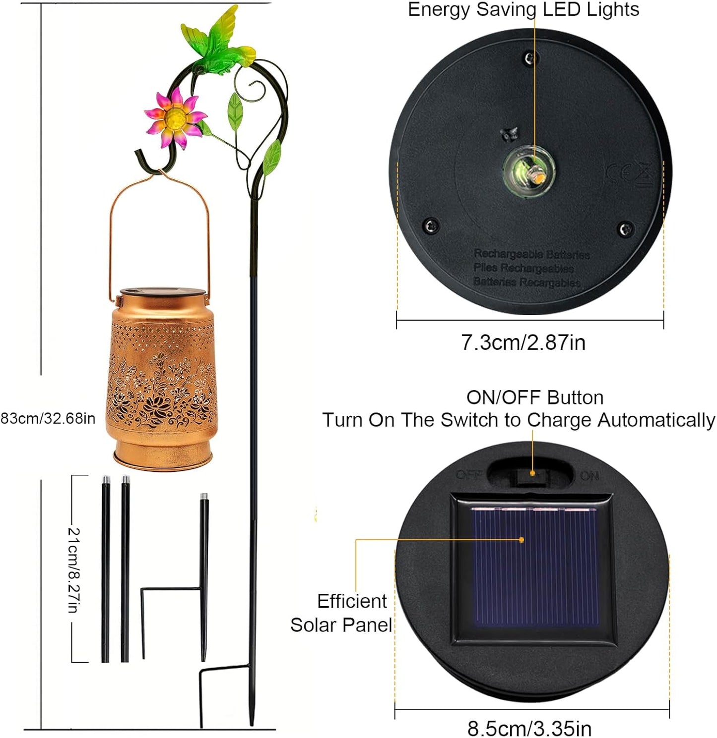 2 Pack Solar Lanterns Outdoor Hummingbird Garden Decor, Birthday Gifts for Mom Women Grandma Waterproof Metal Hanging Solar Lights with Shepherd Hook LED Decorative Outside for Yard Porch Lawn Patio-VerdiqueGarden