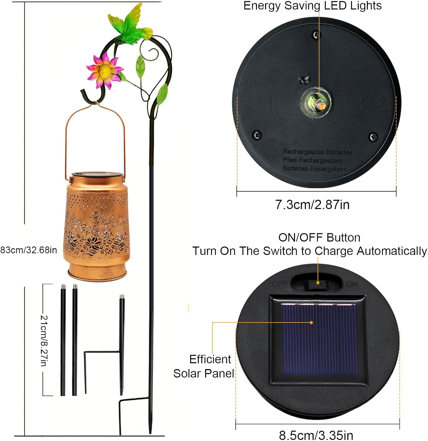 2 Pack Solar Lanterns Outdoor Hummingbird Garden Decor, Birthday Gifts for Mom Women Grandma Waterproof Metal Hanging Solar Lights with Shepherd Hook LED Decorative Outside for Yard Porch Lawn Patio-VerdiqueGarden