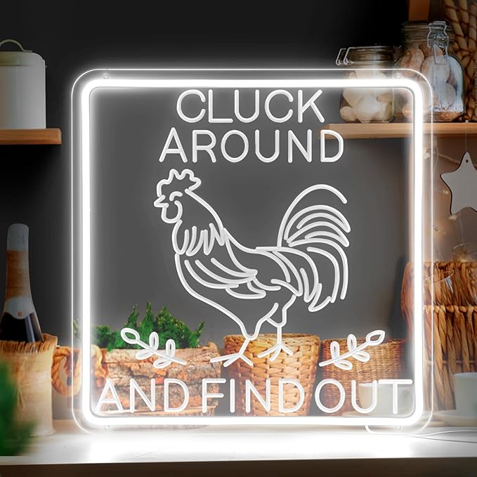 Funny Rooster Decor 16 X 16 Inch Large,Rooster Kitchen Decor Kitchen Sign Dimmable Neon Sign for Farmhouse,Rooster Gifts,Chicken Coop,Garden,Farm House Decoration-VerdiqueGarden
