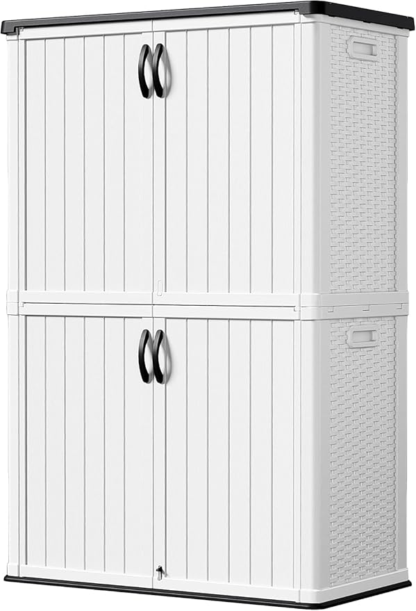Devoko 50 Cu Ft Outdoor Storage Cabinet - Waterproof Vertical Shed for Patio, Garden & Deck, Heavy-Duty Tool Storage Box for Cushions, Accessories & Equipment, Durable & Weather-Resistant (White)-VerdiqueGarden