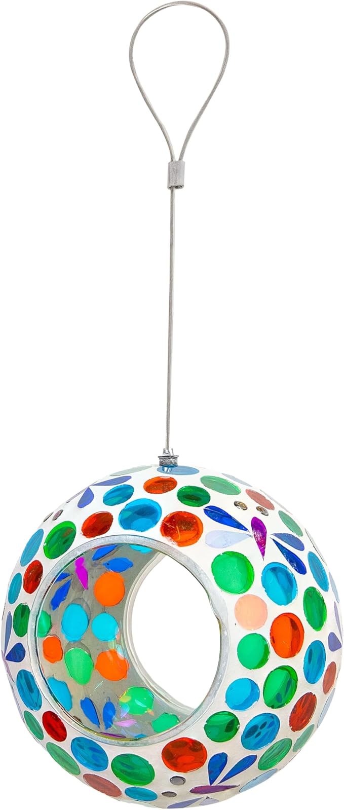 Sunnydaze 6-Inch Glass Mosaic Hanging Bird Feeder for Outdoors - Fly-Through Wild Bird Feeder - Dragonfly Dreams-VerdiqueGarden