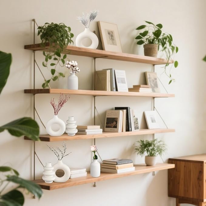 Ceramic Vase Set of 3, Small Flower Vase for Home Decor, Decorative Vases for Pampas Grass & Dried Flowers, Living Room, Bedroom, Bathroom, Shelf Centerpiece Table Decorations-VerdiqueGarden